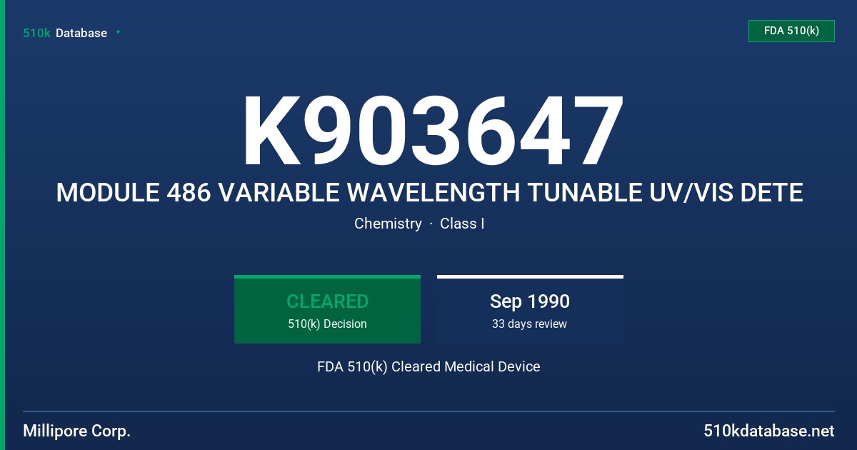 K903647 MODULE 486 VARIABLE WAVELENGTH TUNABLE UV/VIS DETE FDA 510(k) Cleared Medical Device