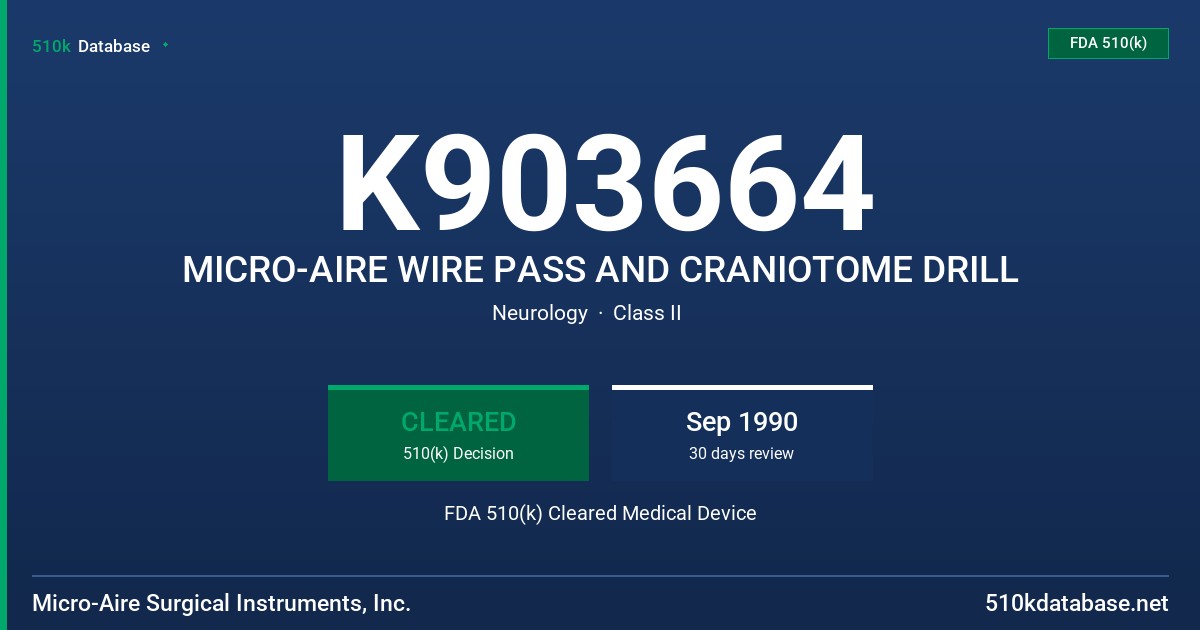 K903664 MICRO-AIRE WIRE PASS AND CRANIOTOME DRILL FDA 510(k) Cleared Medical Device
