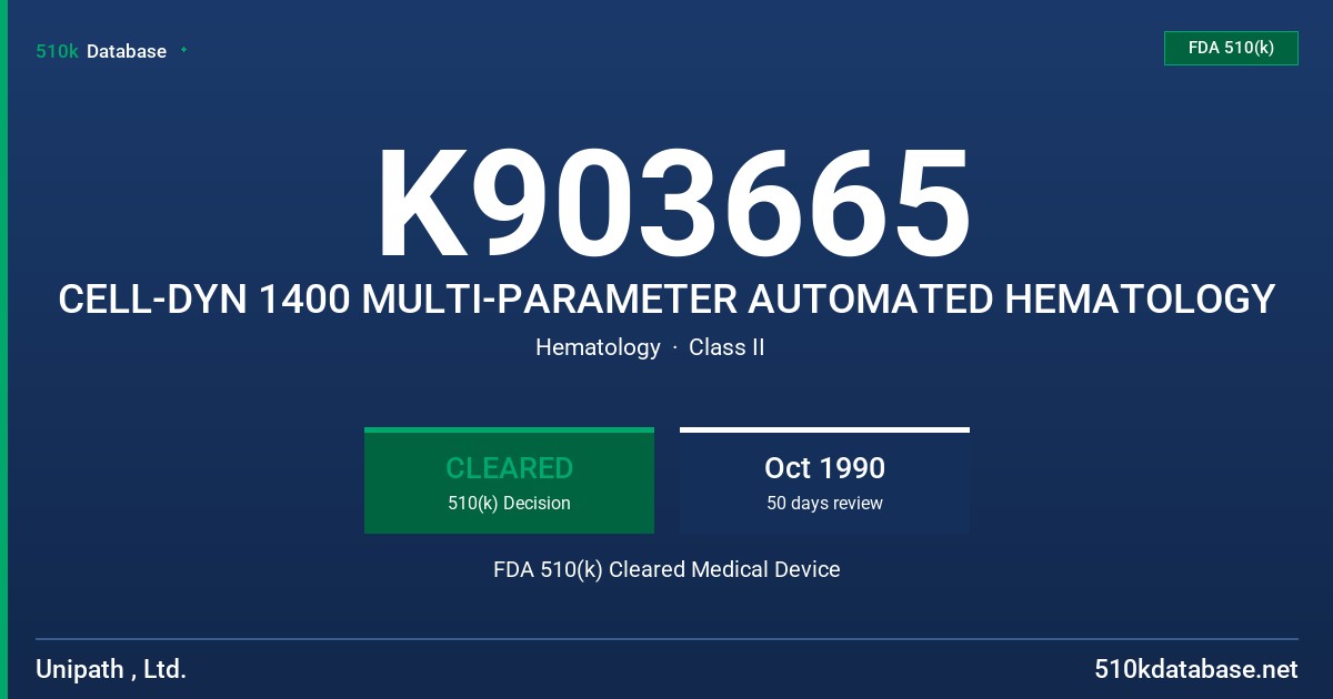 K903665 CELL-DYN 1400 MULTI-PARAMETER AUTOMATED HEMATOLOGY FDA 510(k) Cleared Medical Device