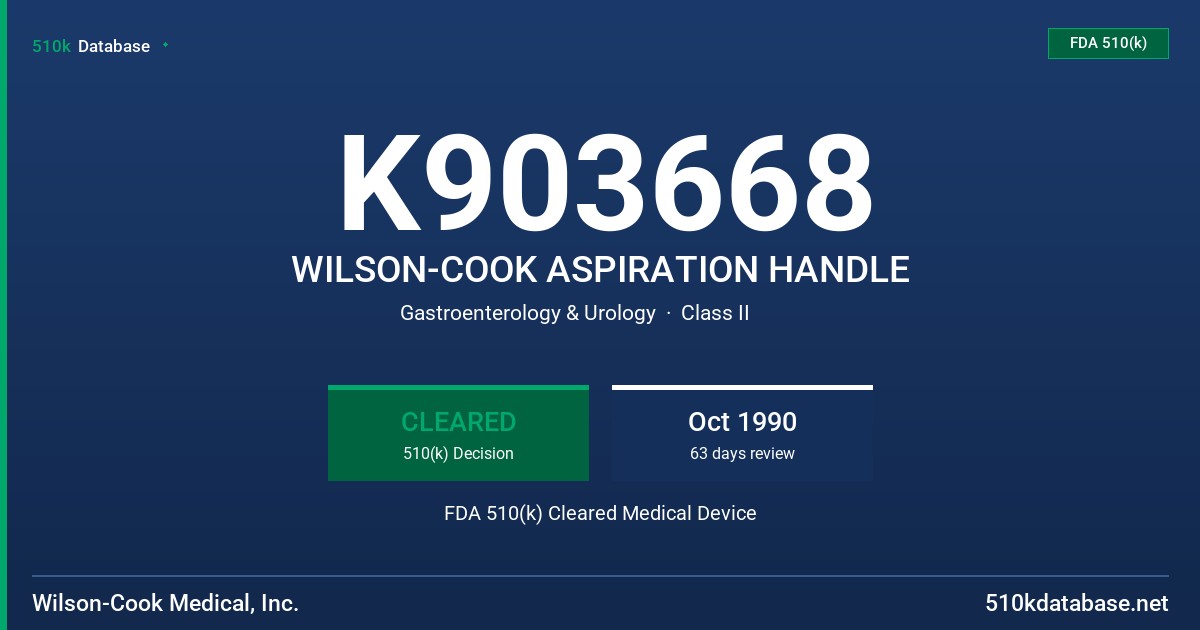K903668 WILSON-COOK ASPIRATION HANDLE FDA 510(k) Cleared Medical Device