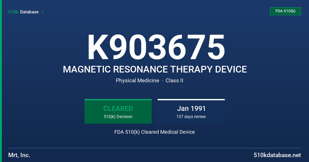 K903675 MAGNETIC RESONANCE THERAPY DEVICE FDA 510(k) Cleared Medical Device