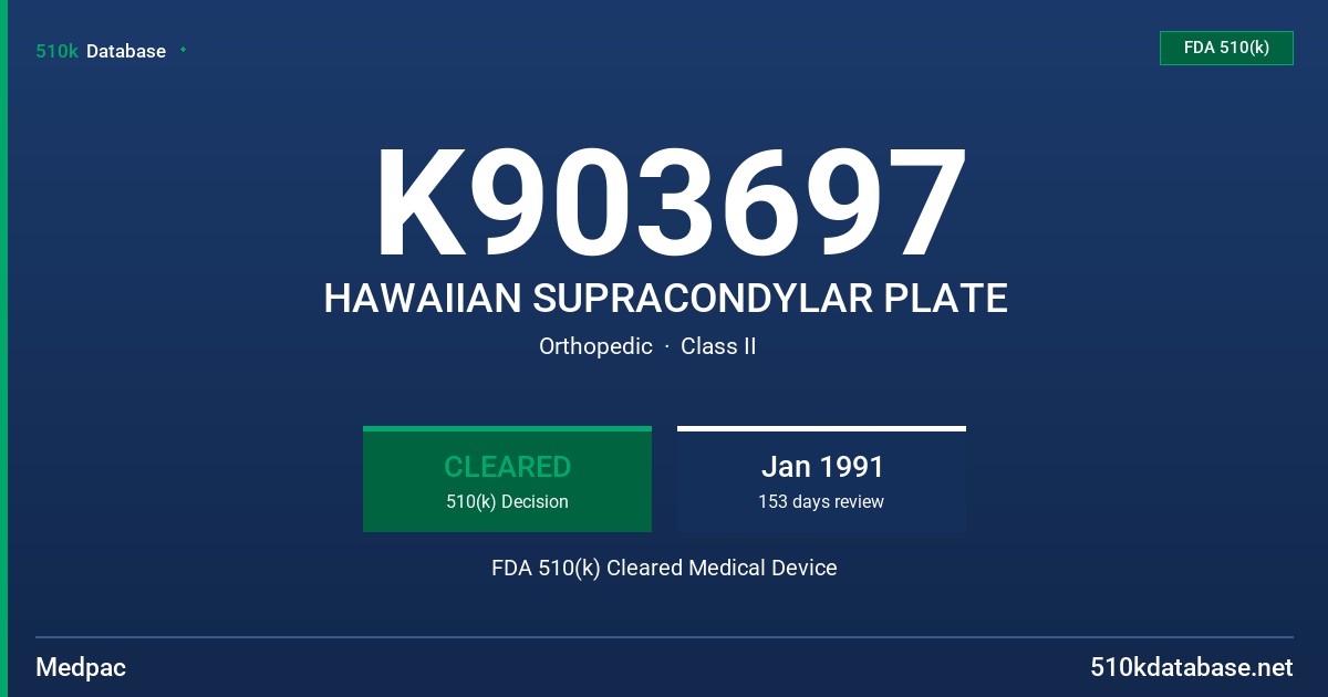 K903697 HAWAIIAN SUPRACONDYLAR PLATE FDA 510(k) Cleared Medical Device