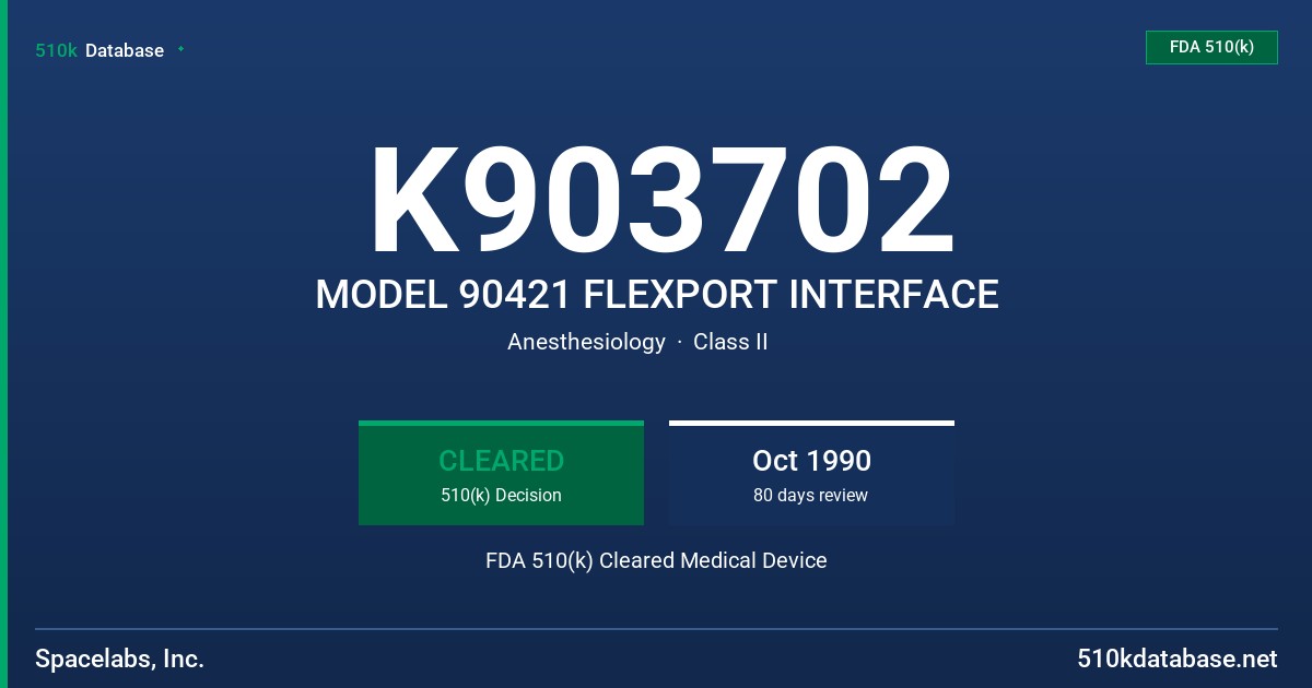 K903702 MODEL 90421 FLEXPORT INTERFACE FDA 510(k) Cleared Medical Device