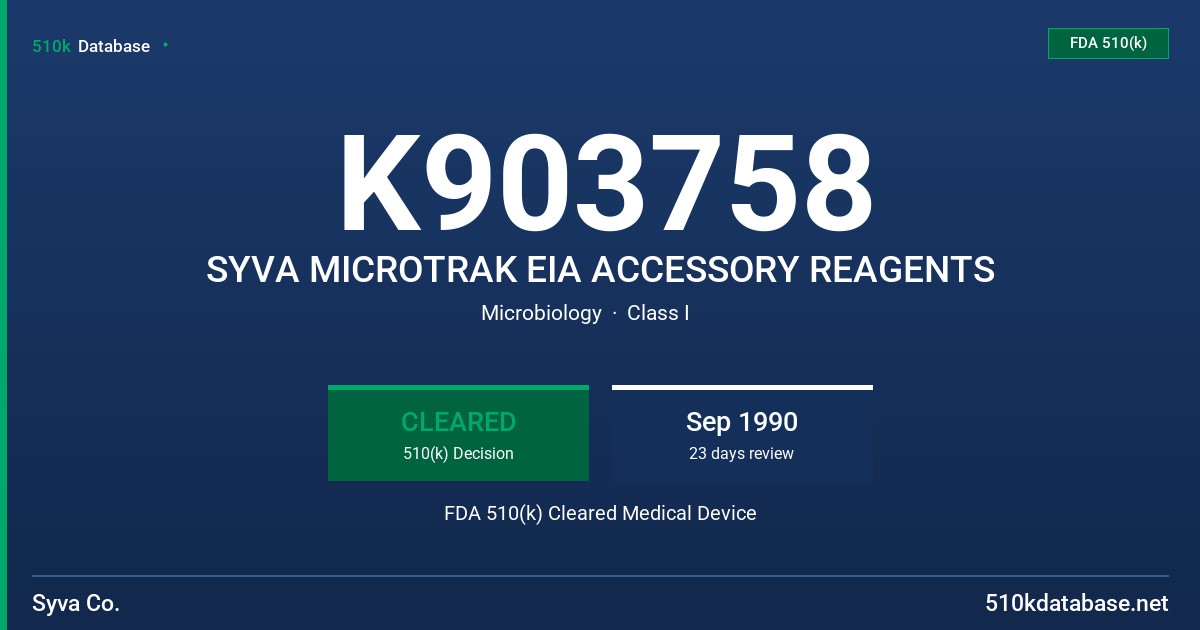K903758 SYVA MICROTRAK EIA ACCESSORY REAGENTS FDA 510(k) Cleared Medical Device