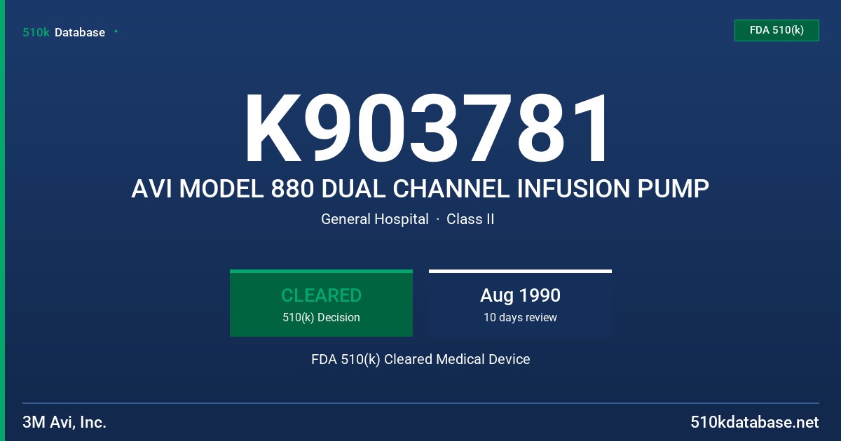 K903781 AVI MODEL 880 DUAL CHANNEL INFUSION PUMP FDA 510(k) Cleared Medical Device