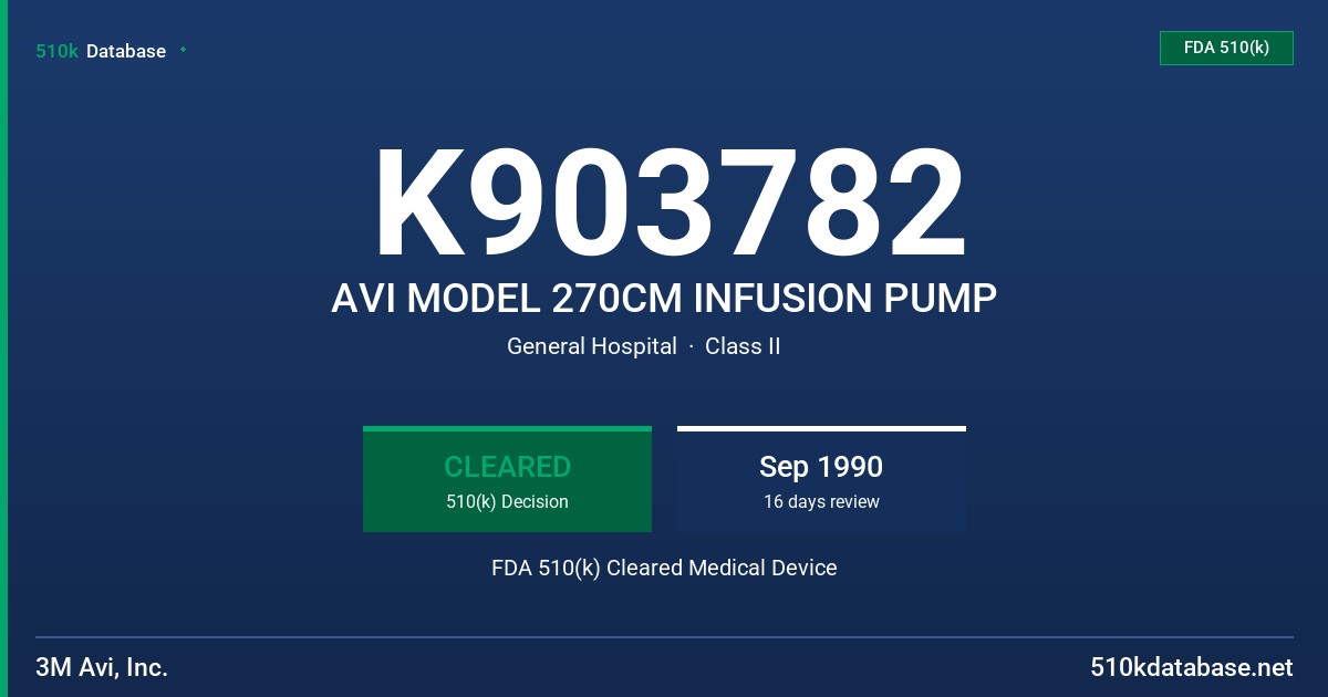 K903782 AVI MODEL 270CM INFUSION PUMP FDA 510(k) Cleared Medical Device