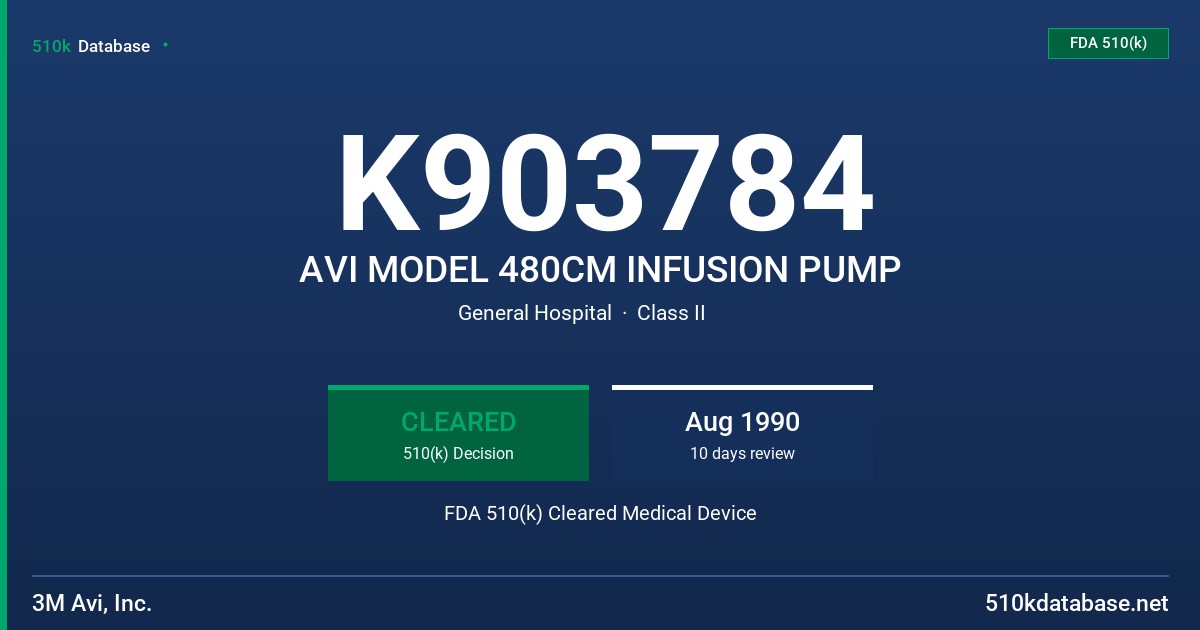 K903784 AVI MODEL 480CM INFUSION PUMP FDA 510(k) Cleared Medical Device