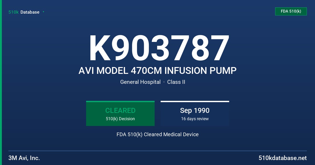 K903787 AVI MODEL 470CM INFUSION PUMP FDA 510(k) Cleared Medical Device