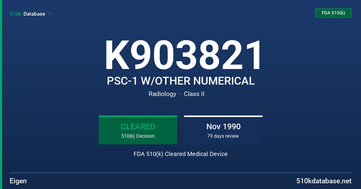 K903821 PSC-1 W/OTHER NUMERICAL FDA 510(k) Cleared Medical Device
