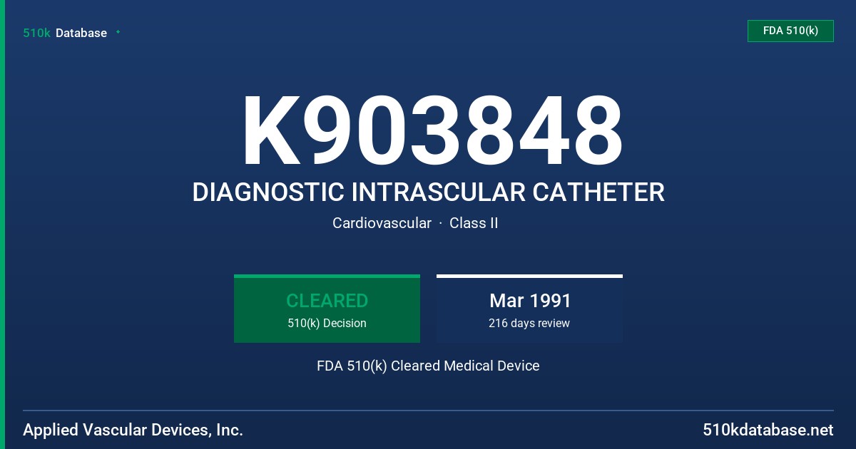 K903848 DIAGNOSTIC INTRASCULAR CATHETER FDA 510(k) Cleared Medical Device