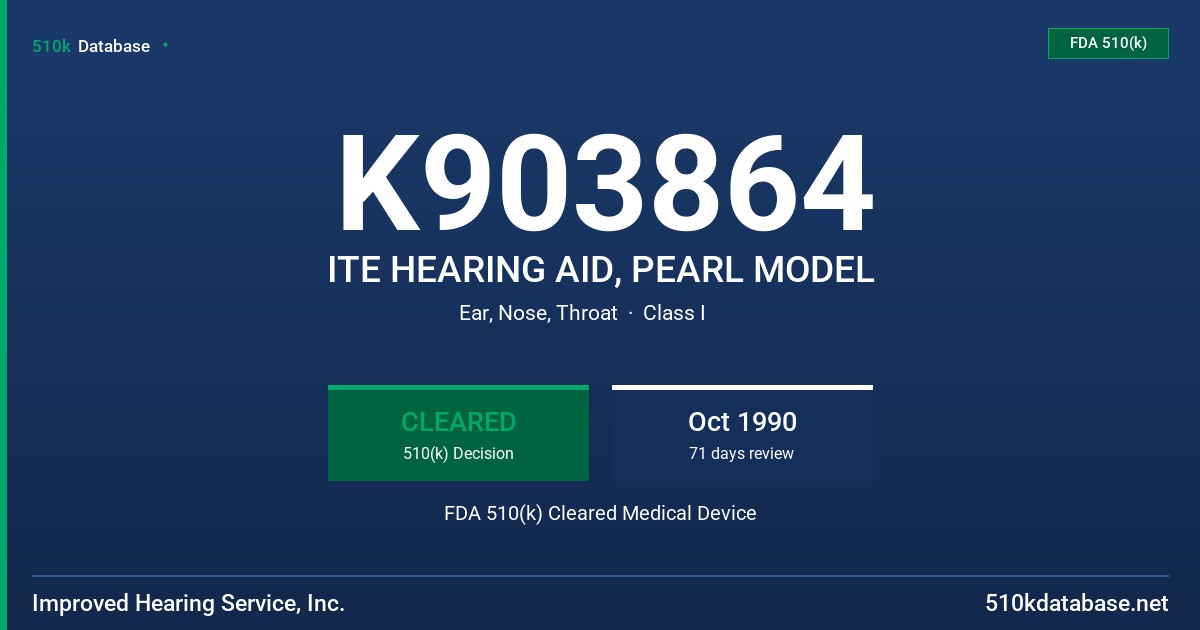 K903864 ITE HEARING AID, PEARL MODEL FDA 510(k) Cleared Medical Device