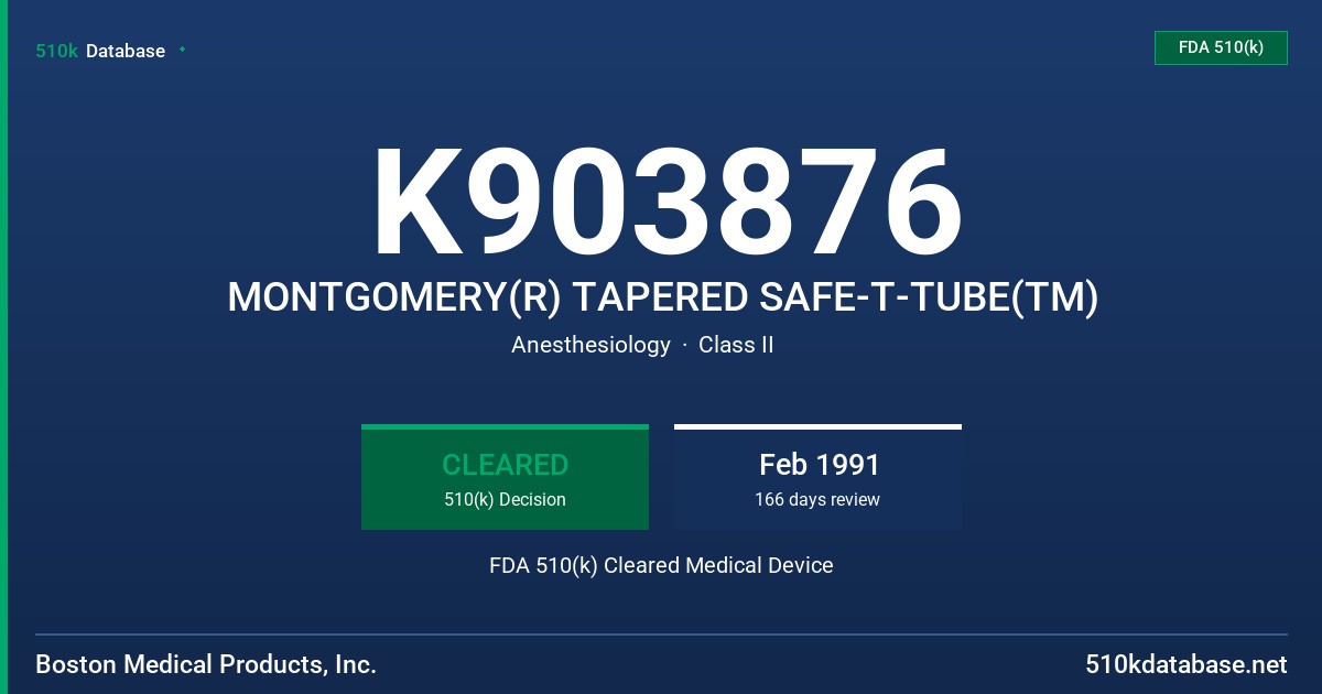 K903876 MONTGOMERY(R) TAPERED SAFE-T-TUBE(TM) FDA 510(k) Cleared Medical Device