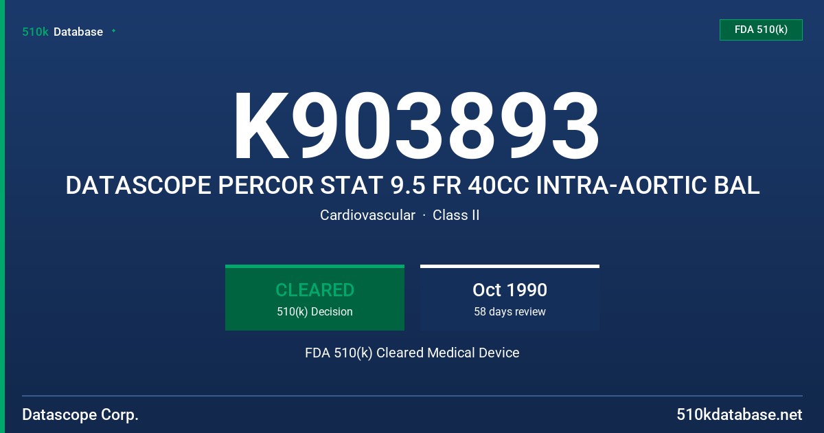 K903893 DATASCOPE PERCOR STAT 9.5 FR 40CC INTRA-AORTIC BAL FDA 510(k) Cleared Medical Device