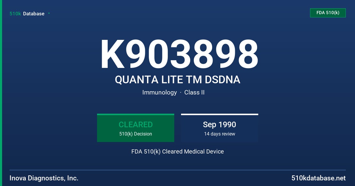 K903898 QUANTA LITE TM DSDNA FDA 510(k) Cleared Medical Device