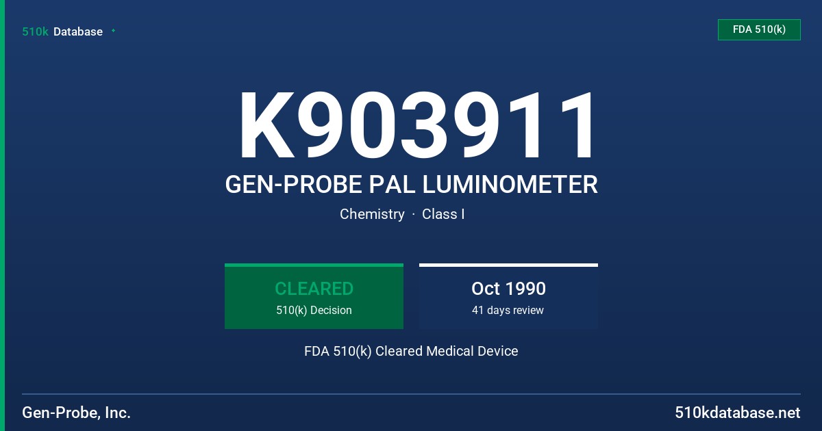 K903911 GEN-PROBE PAL LUMINOMETER FDA 510(k) Cleared Medical Device