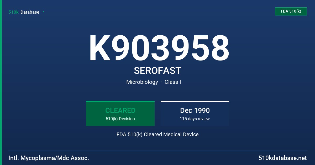 K903958 SEROFAST FDA 510(k) Cleared Medical Device