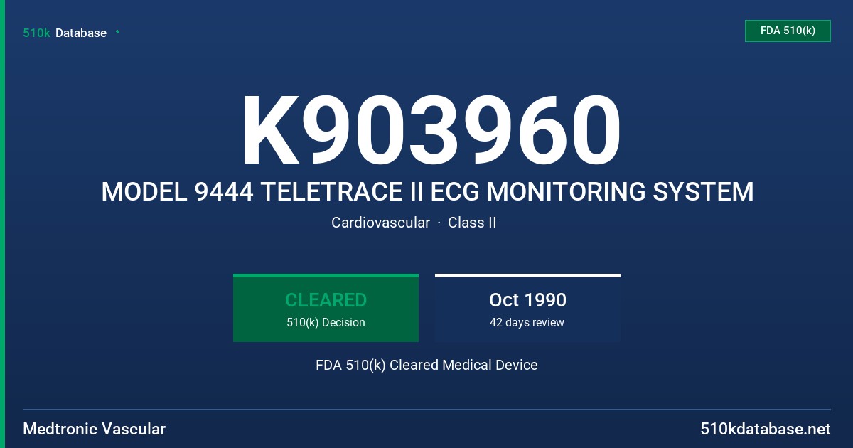 K903960 MODEL 9444 TELETRACE II ECG MONITORING SYSTEM FDA 510(k) Cleared Medical Device