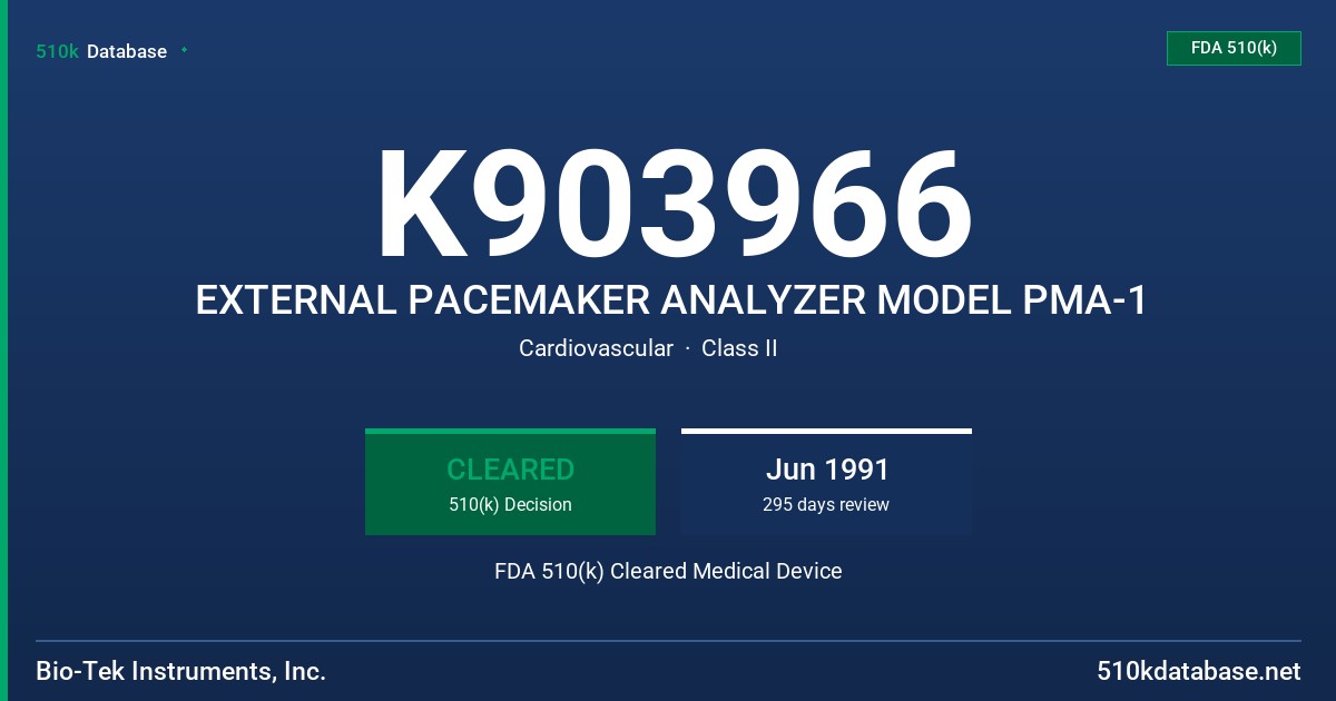 K903966 EXTERNAL PACEMAKER ANALYZER MODEL PMA-1 FDA 510(k) Cleared Medical Device