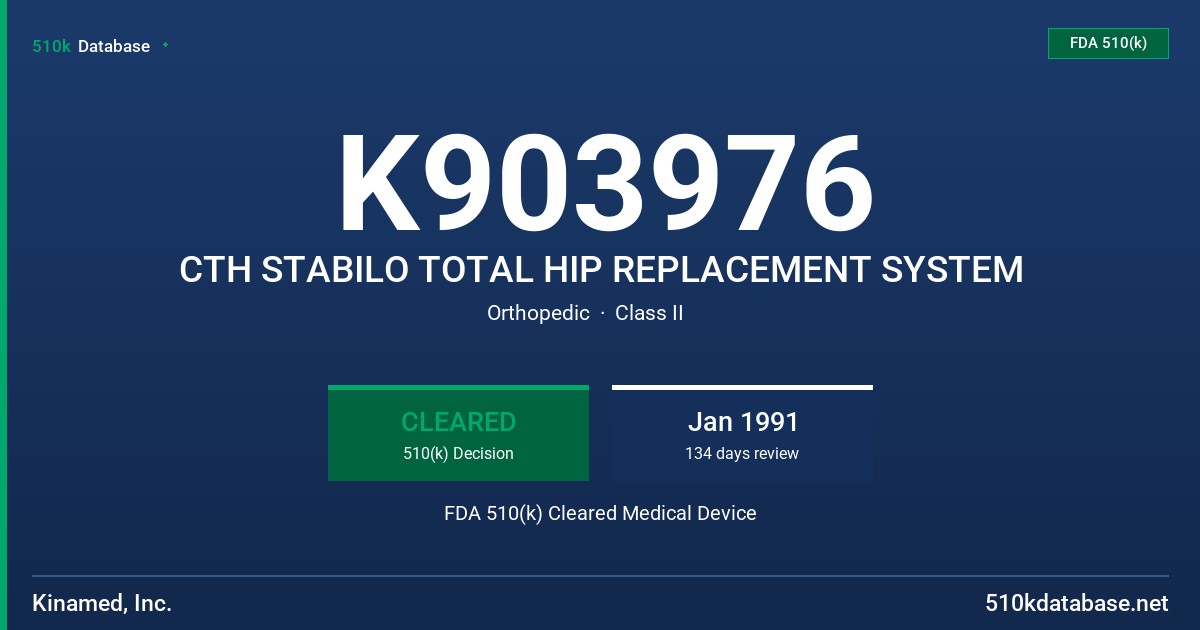 K903976 CTH STABILO TOTAL HIP REPLACEMENT SYSTEM FDA 510(k) Cleared Medical Device
