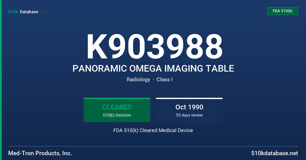 K903988 PANORAMIC OMEGA IMAGING TABLE FDA 510(k) Cleared Medical Device