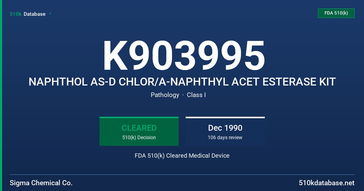 K903995 NAPHTHOL AS-D CHLOR/A-NAPHTHYL ACET ESTERASE KIT FDA 510(k) Cleared Medical Device