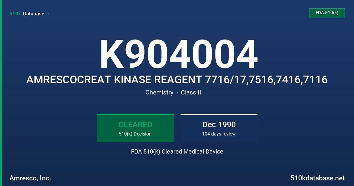 K904004 AMRESCOCREAT KINASE REAGENT 7716/17,7516,7416,7116 FDA 510(k) Cleared Medical Device