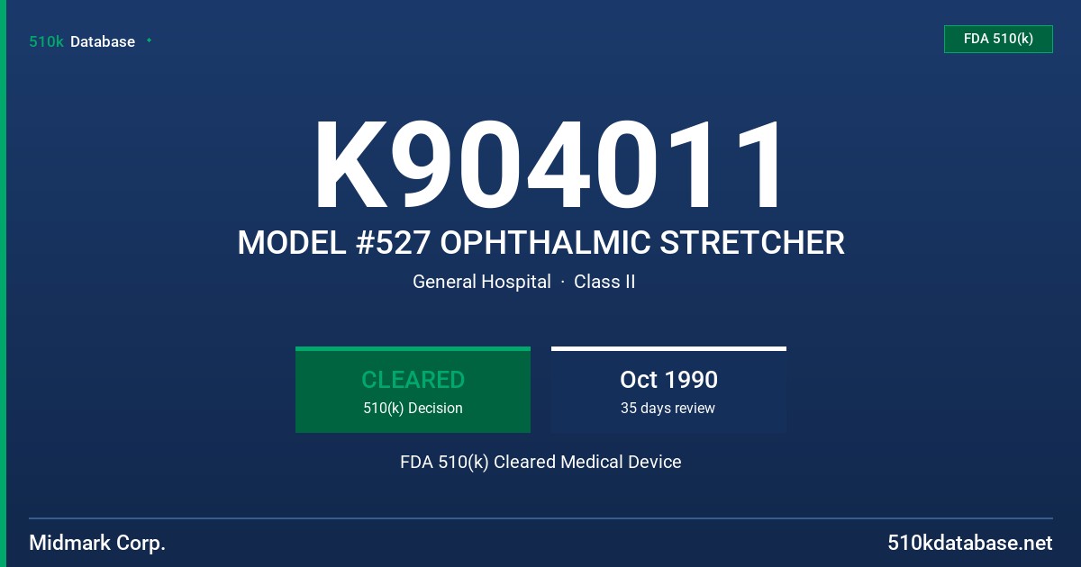 K904011 MODEL #527 OPHTHALMIC STRETCHER FDA 510(k) Cleared Medical Device