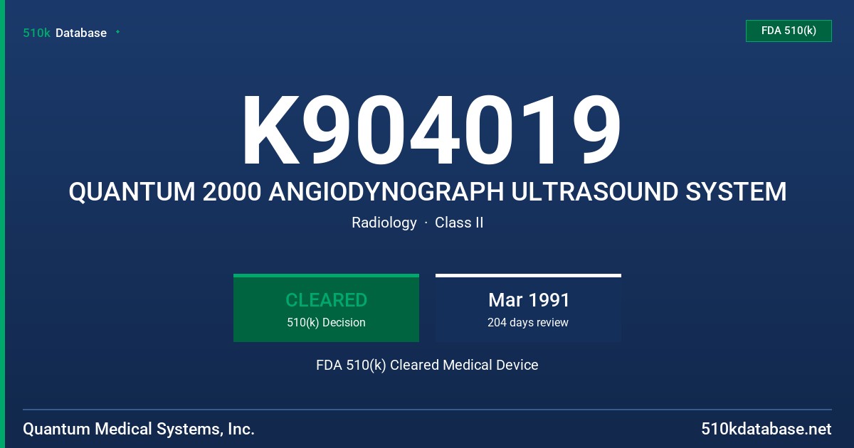 K904019 QUANTUM 2000 ANGIODYNOGRAPH ULTRASOUND SYSTEM FDA 510(k) Cleared Medical Device