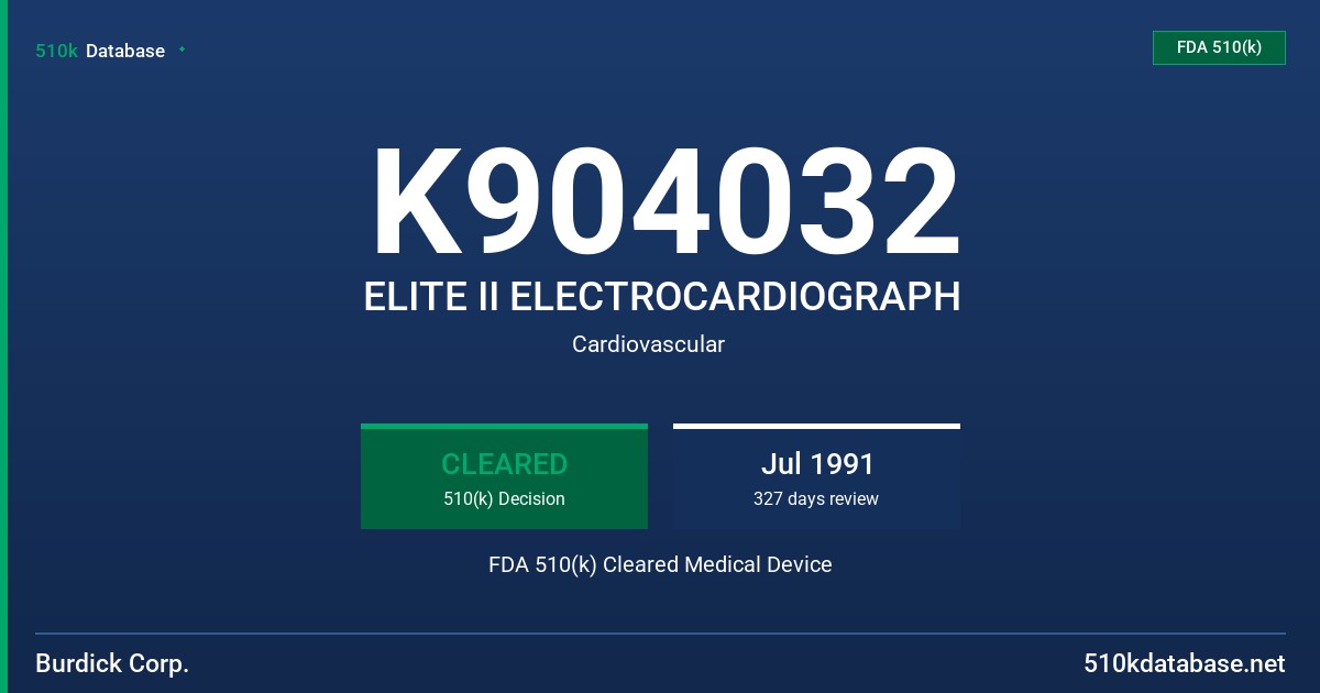 K904032 ELITE II ELECTROCARDIOGRAPH FDA 510(k) Cleared Medical Device