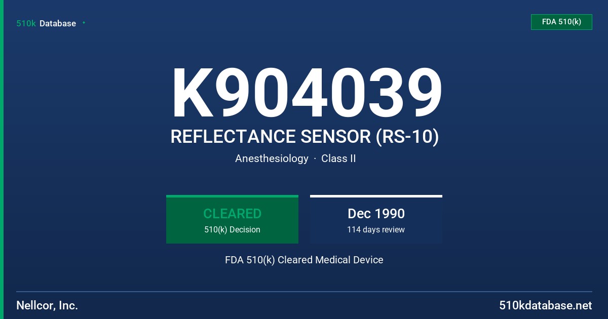 K904039 REFLECTANCE SENSOR (RS-10) FDA 510(k) Cleared Medical Device