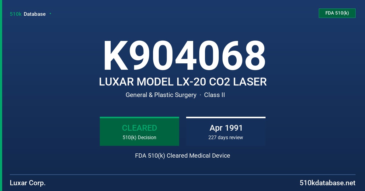 K904068 LUXAR MODEL LX-20 CO2 LASER FDA 510(k) Cleared Medical Device