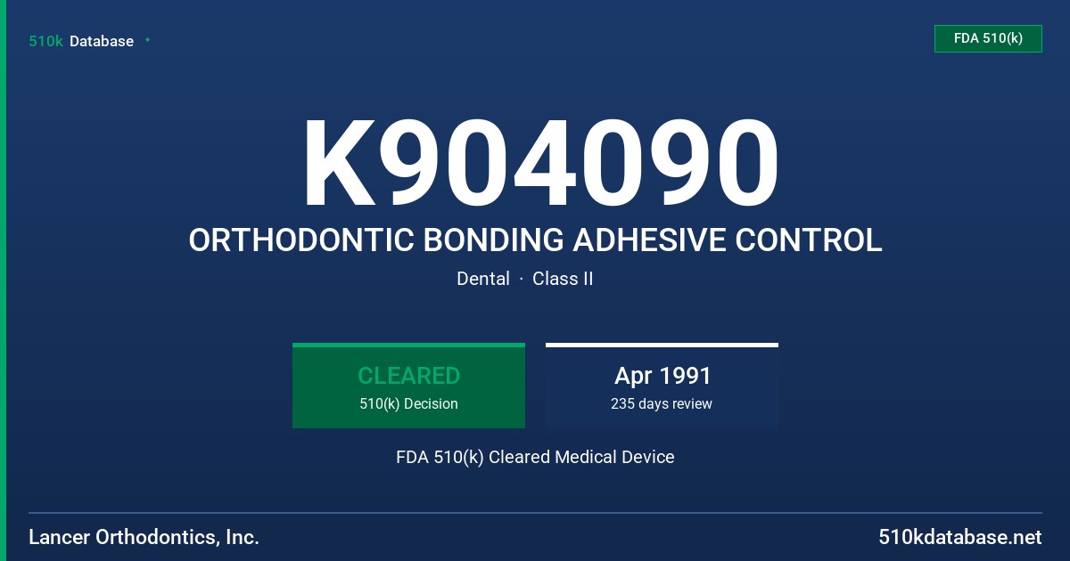 K904090 ORTHODONTIC BONDING ADHESIVE CONTROL FDA 510(k) Cleared Medical Device