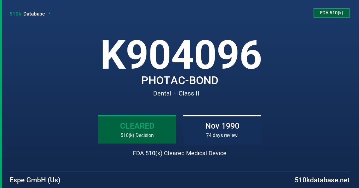 K904096 PHOTAC-BOND FDA 510(k) Cleared Medical Device