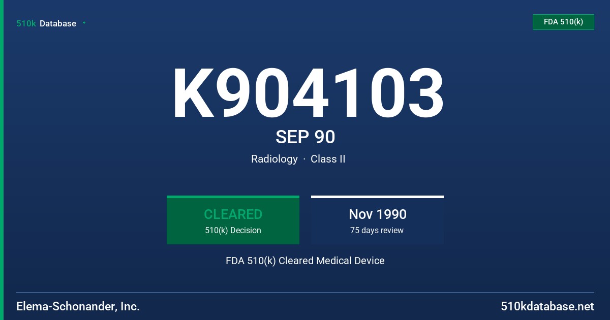 K904103 SEP 90 FDA 510(k) Cleared Medical Device