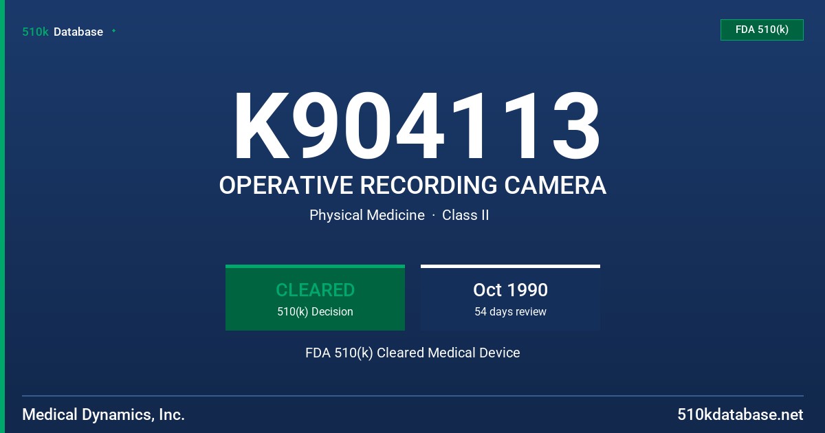 K904113 OPERATIVE RECORDING CAMERA FDA 510(k) Cleared Medical Device
