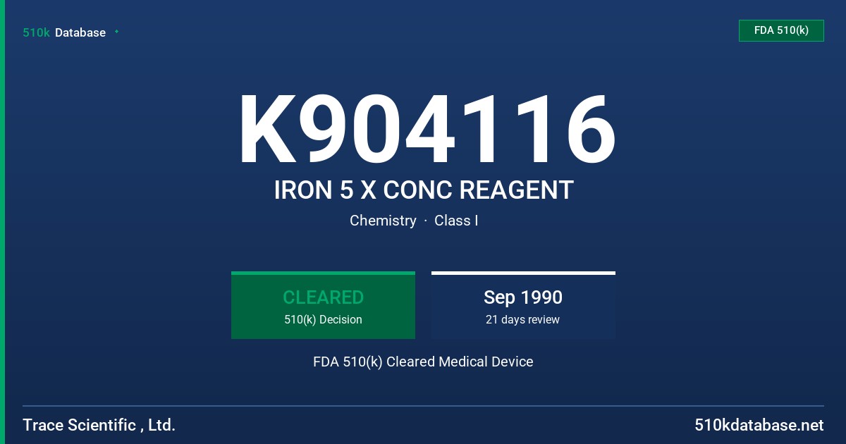 K904116 IRON 5 X CONC REAGENT FDA 510(k) Cleared Medical Device
