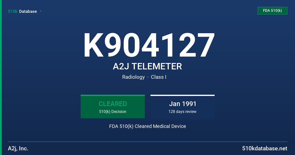 K904127 A2J TELEMETER FDA 510(k) Cleared Medical Device