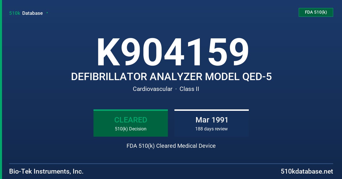 K904159 DEFIBRILLATOR ANALYZER MODEL QED-5 FDA 510(k) Cleared Medical Device