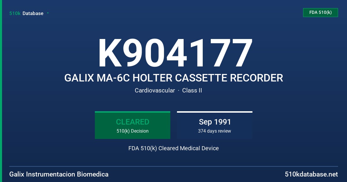 K904177 GALIX MA-6C HOLTER CASSETTE RECORDER FDA 510(k) Cleared Medical Device