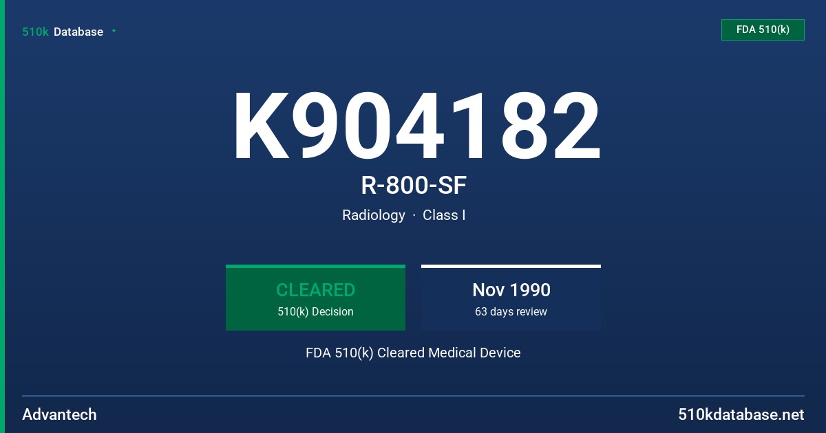 K904182 R-800-SF FDA 510(k) Cleared Medical Device