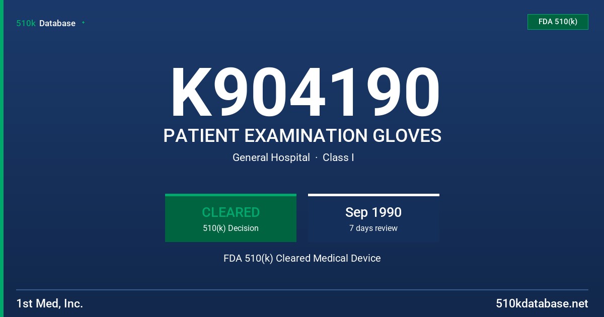 K904190 PATIENT EXAMINATION GLOVES FDA 510(k) Cleared Medical Device