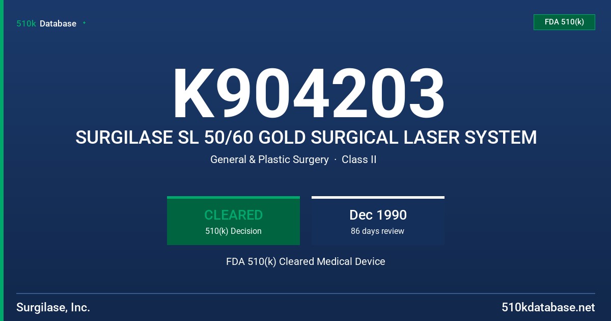 K904203 SURGILASE SL 50/60 GOLD SURGICAL LASER SYSTEM FDA 510(k) Cleared Medical Device