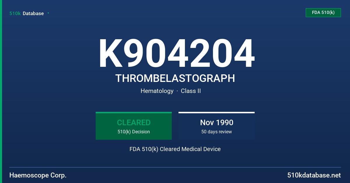 K904204 THROMBELASTOGRAPH FDA 510(k) Cleared Medical Device