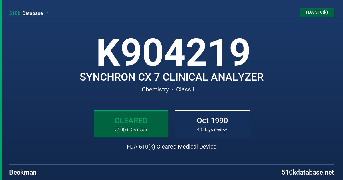 K904219 SYNCHRON CX 7 CLINICAL ANALYZER FDA 510(k) Cleared Medical Device