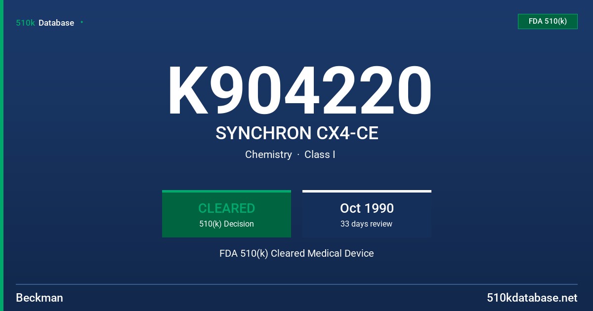 K904220 SYNCHRON CX4-CE FDA 510(k) Cleared Medical Device