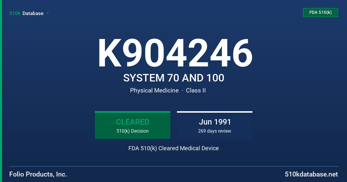K904246 SYSTEM 70 AND 100 FDA 510(k) Cleared Medical Device