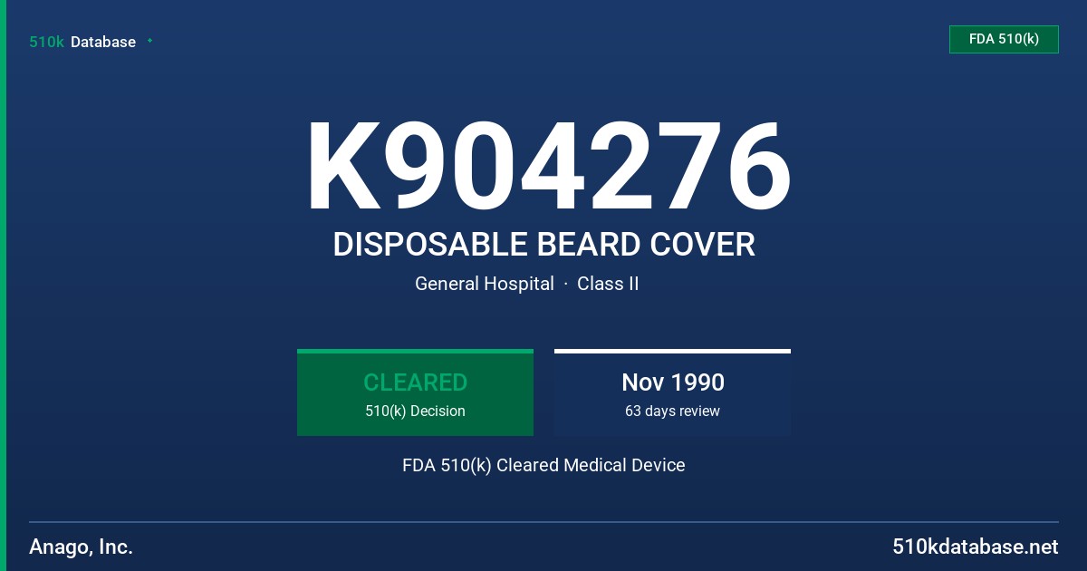 K904276 DISPOSABLE BEARD COVER FDA 510(k) Cleared Medical Device