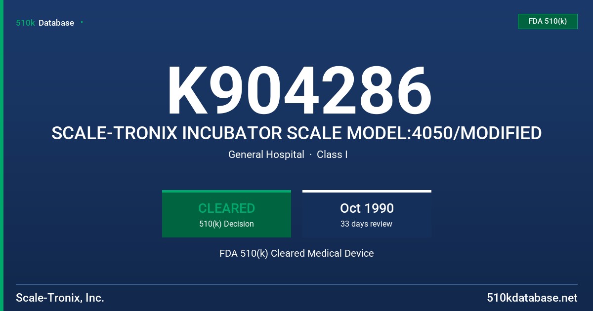 K904286 SCALE-TRONIX INCUBATOR SCALE MODEL:4050/MODIFIED FDA 510(k) Cleared Medical Device