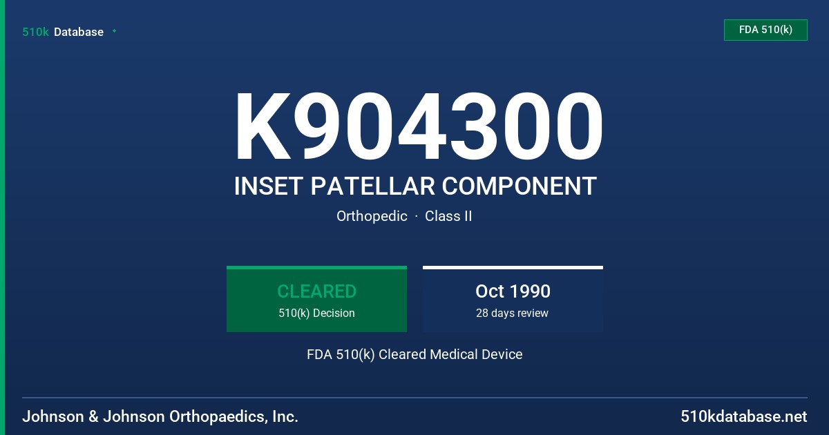 K904300 INSET PATELLAR COMPONENT FDA 510(k) Cleared Medical Device