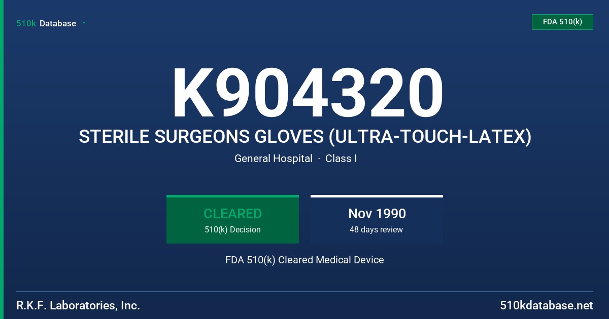 K904320 STERILE SURGEONS GLOVES (ULTRA-TOUCH-LATEX) FDA 510(k) Cleared Medical Device